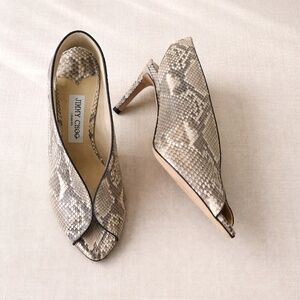 Jimmy Choo Snakeskin Peep Toe Python Heels, Gray, Animal Print, Size: 37EU NWOT